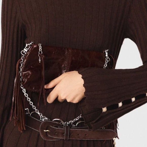 NWT Maje Miss M Burgundy Brown Clutch Bag Purse Crossbody New with Tags - Picture 2 of 10